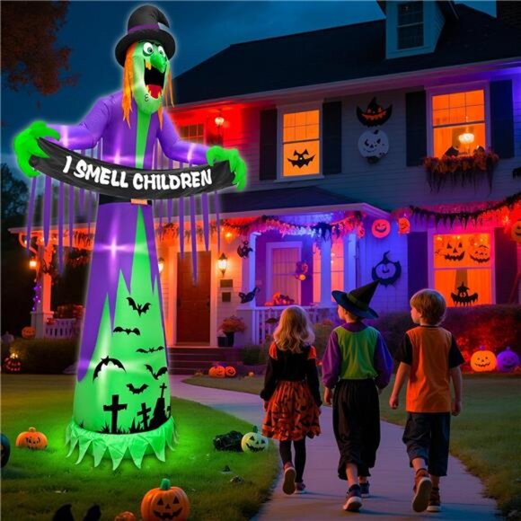 12 FT Giant Halloween Inflatables Witch Outdoor Decorations with LED - Picture 4 of 7